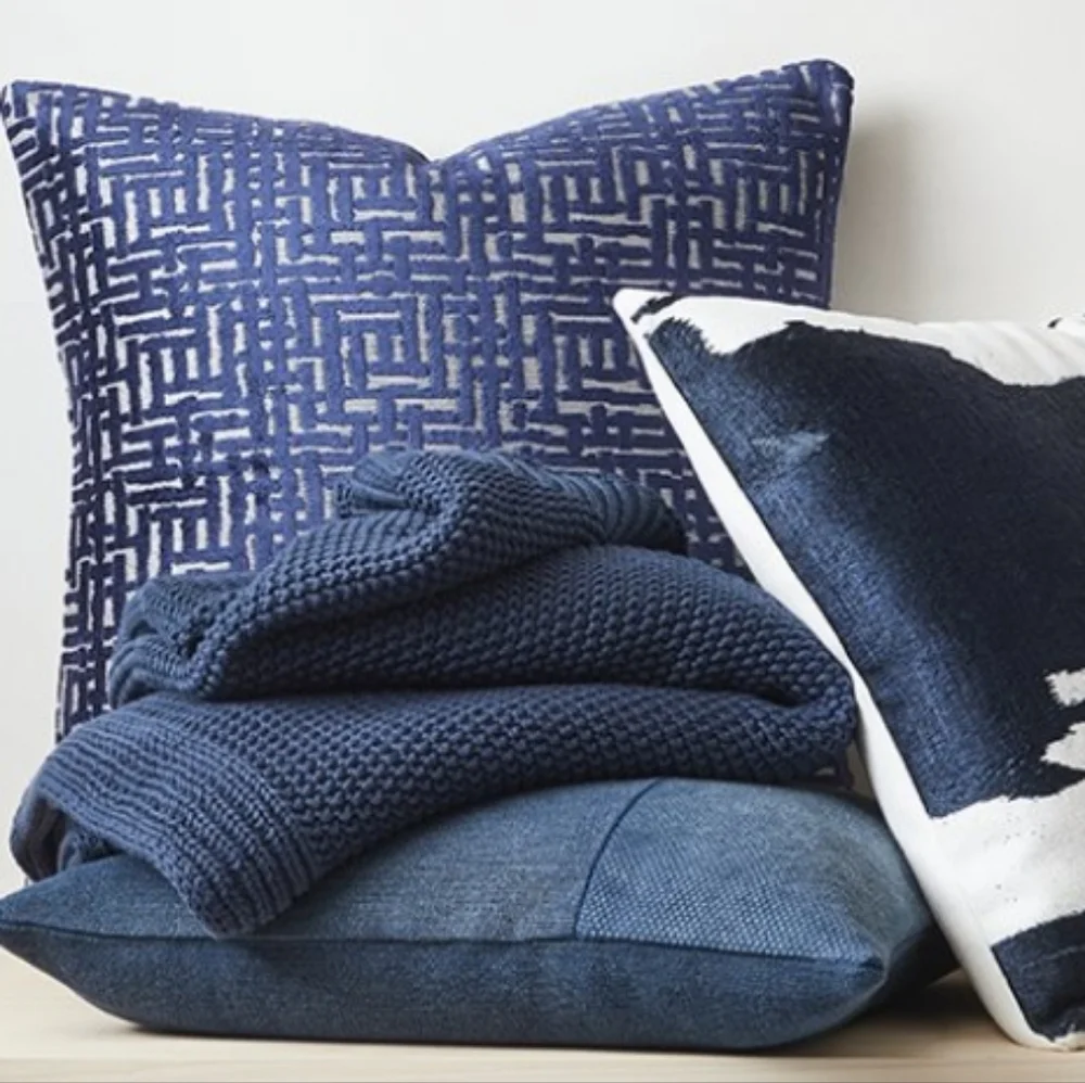 West Elm Allover Crosshatch Jacquard Velvet Throw Pillow Navy & Gray 20